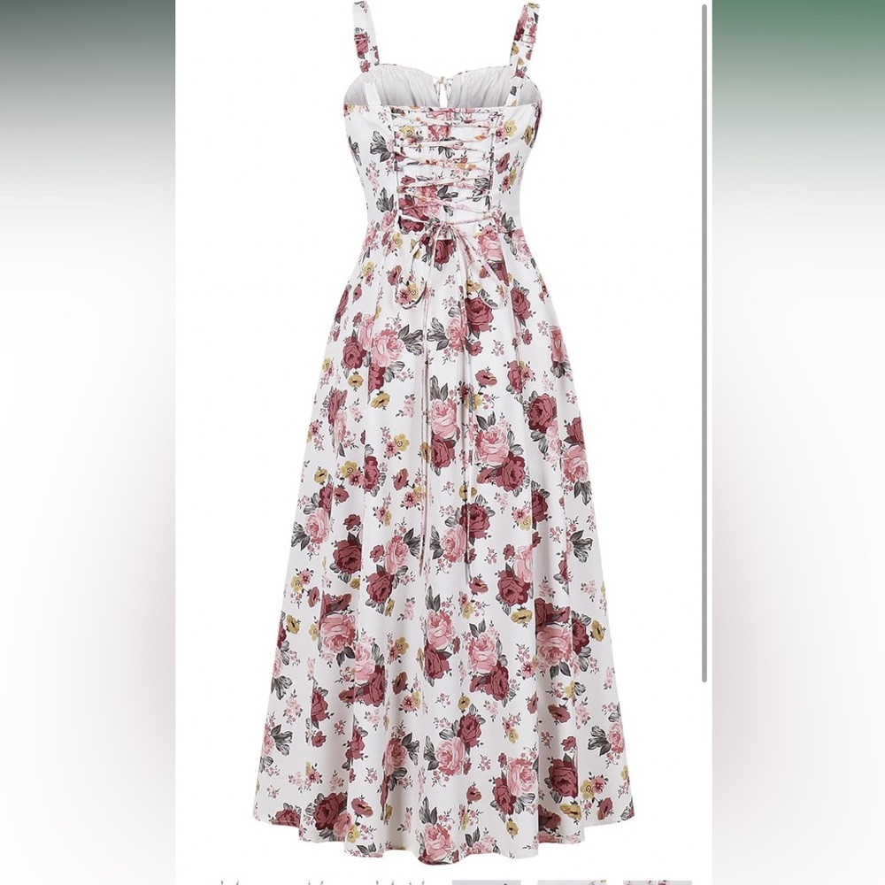 NWOT Floral Lace Up Corset Midi Dress Sz Medium